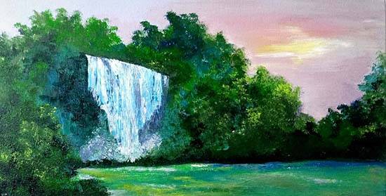 Painting  by Sanjana Lakhwani - Sunny day waterfall