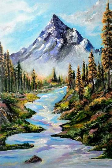 Icy autumn Kashmir flower valley Painting by Sanjana Lakhwani