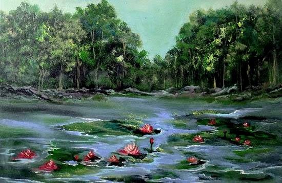 Enchanting Forest swamp, painting by Sanjana Lakhwani