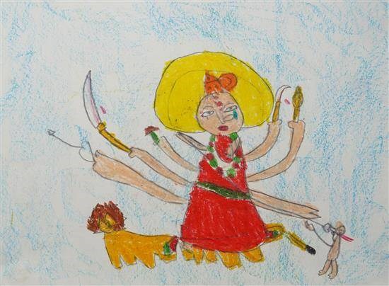 Maa Durga, painting by Riona Prashar