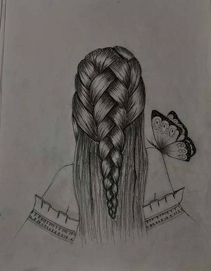 Braided Elegance & the Whisper of Transformation, painting by Anuradha Devi