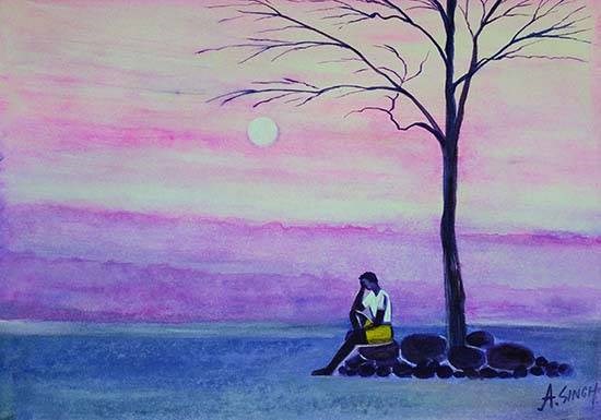 Title ekant sthan, painting by Avnesh Singh