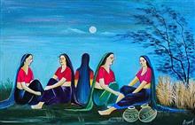 Painting by Avnesh Singh - Title Village women