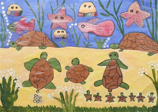 Turtle family, painting by Moragala Theekshana