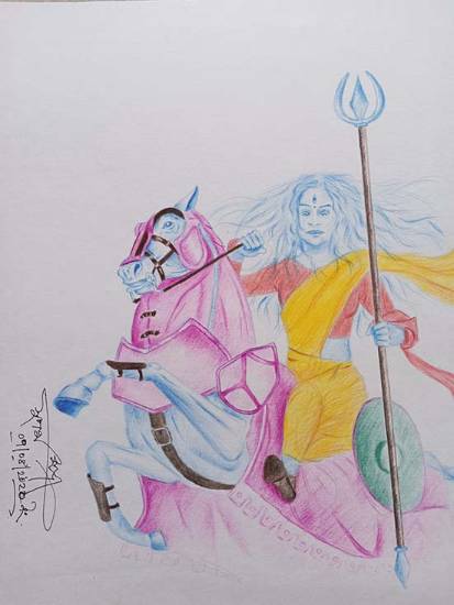 painting by Supam Roy - Goddess Durga