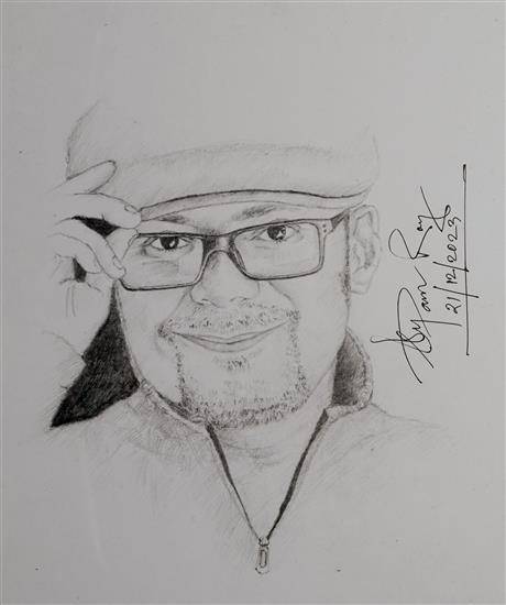 Painting  by Supam Roy - Portrait of a Bengali Poet Srijato Bandyopadhyay