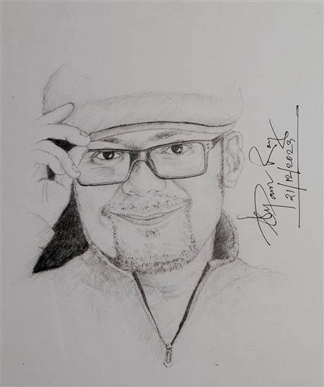 Portrait of a Bengali Poet Srijato Bandyopadhyay, painting by Supam Roy