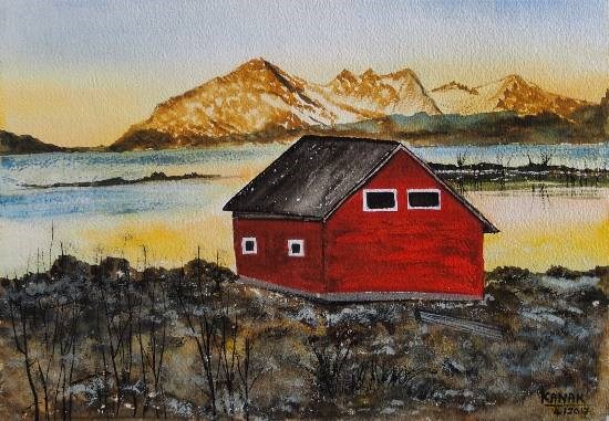 Nordic house, painting by Dr Kanak Sharma