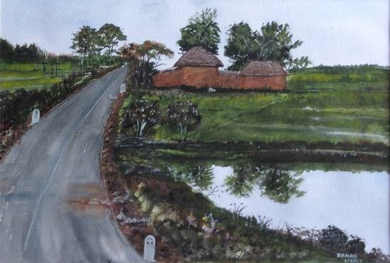 Village Road, painting by Dr Kanak Sharma