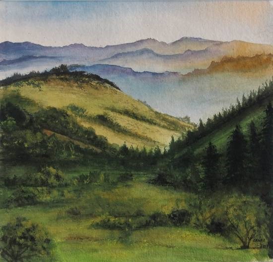 Green Valley, painting by Dr Kanak Sharma