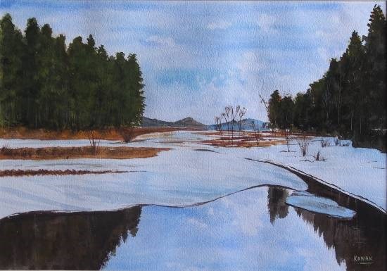 Melting snow, painting by Dr Kanak Sharma