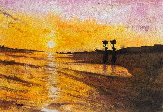 Women off to work, painting by Dr Kanak Sharma