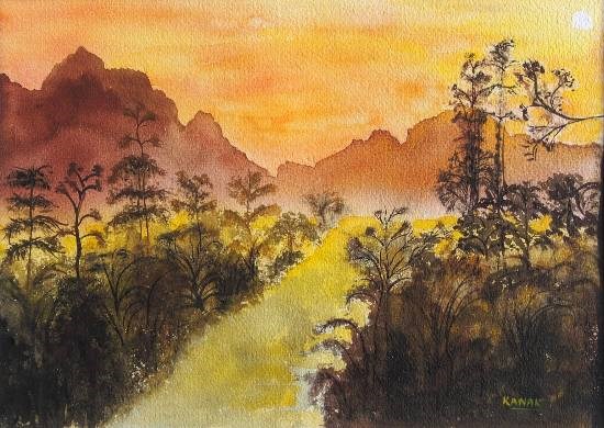 Yellow path, painting by Dr Kanak Sharma