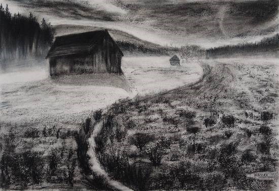 Village house, painting by Dr Kanak Sharma