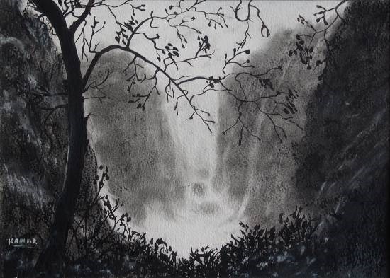 Waterfall, painting by Dr Kanak Sharma