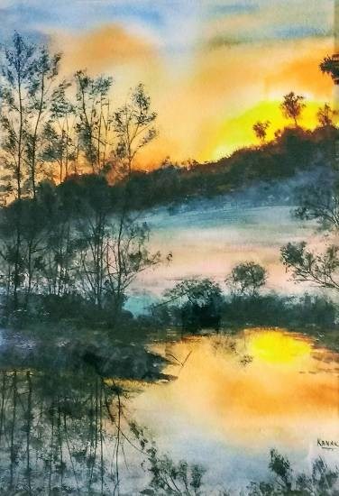Golden glow, painting by Dr Kanak Sharma