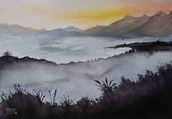 Low clouds, painting by Dr Kanak Sharma