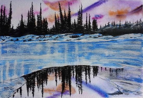 Frozen lake, painting by Dr Kanak Sharma