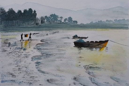 Morning hurry, painting by Dr Kanak Sharma
