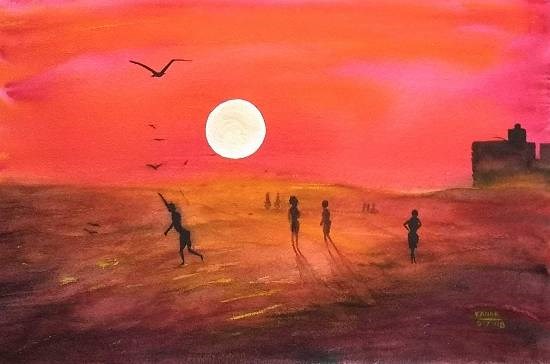 Red Sky, painting by Dr Kanak Sharma