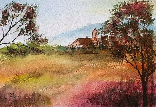 Autumn Flame, painting by Dr Kanak Sharma