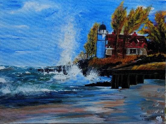Waves Hitting the Jetty, painting by Dr Kanak Sharma