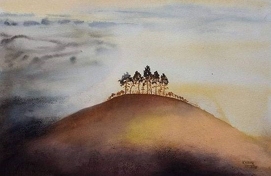 Receding Tree Line, painting by Dr Kanak Sharma