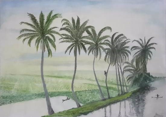 Kochi Rice Fields, painting by Bhalchandra Bapat