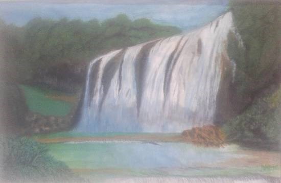Water Fall, painting by Bhalchandra Bapat