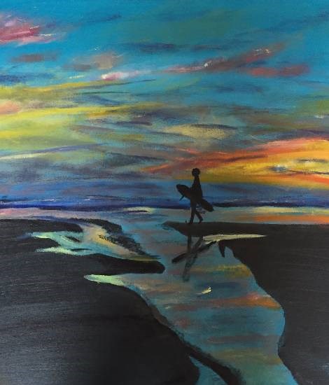 Dawn on sea, painting by Namrata Biswas