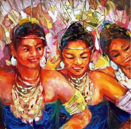 Tribal Dancers, painting by Debjani Datta