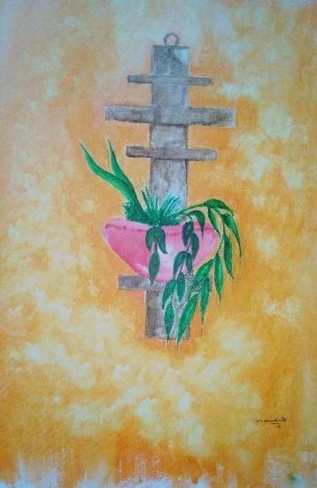 The Red Flower Pot, painting by Nandita Sharma