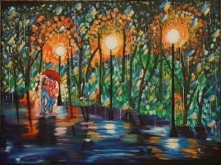 A Stroll in Rain, painting by Pragya Bajpai