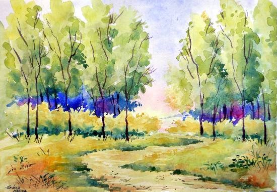 Down to the Lake, painting by Sanika Dhanorkar