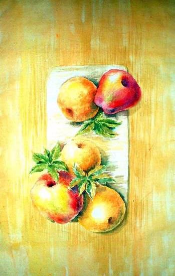 Apples on the Table Mat, painting by Sanika Dhanorkar