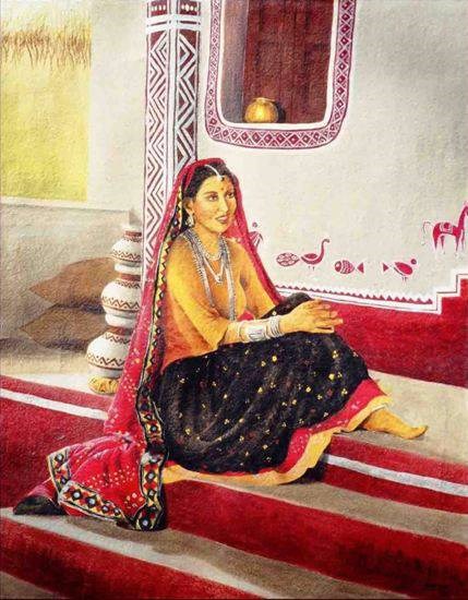 On the Verandah, painting by Sanika Dhanorkar