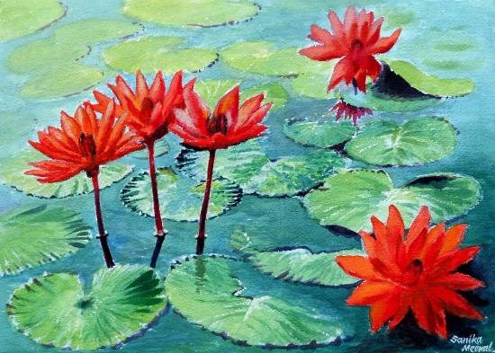 Lotus Pond, painting by Sanika Dhanorkar