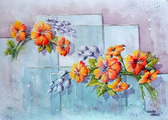Flora on Glass, painting by Sanika Dhanorkar