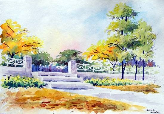 Steps n Fences, painting by Sanika Dhanorkar