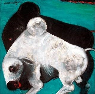 Two Bulls, painting by G A Dandekar