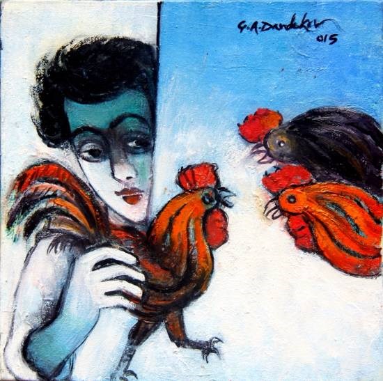Playing Cock, painting by G A Dandekar
