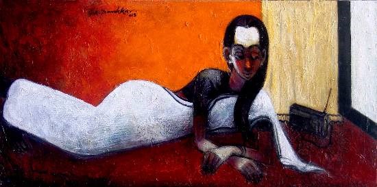 Relaxing, painting by G A Dandekar