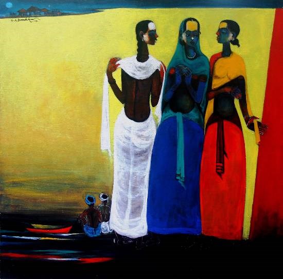 Gossiping, painting by G A Dandekar