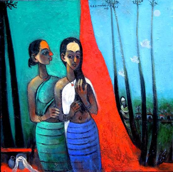 Mother & Daughter, painting by G A Dandekar
