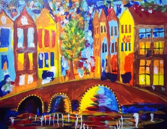 Amsterdam bridge, painting by Amrita Kaur