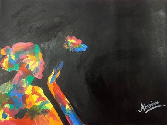 Abstract dreaming girl, painting by Amrita Kaur Khalsa