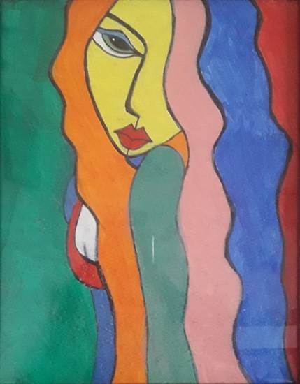 Abstract girl painting, painting by Amrita Kaur