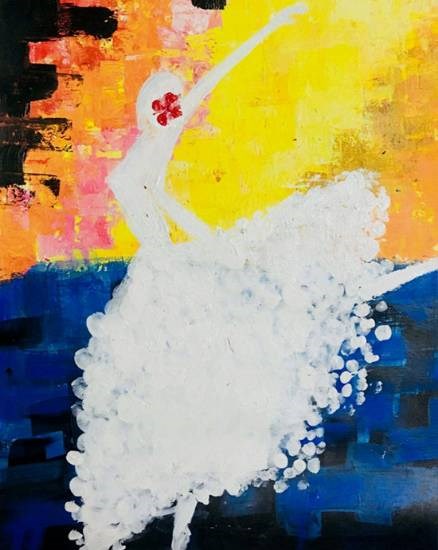 Dancing girl abstract art, painting by Amrita Kaur