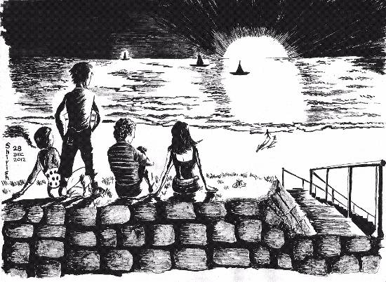 Sunset by the Beach, painting by Shirish Deshpande