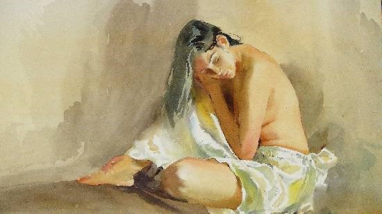 Semi Nude Wet Tresses, painting by John Fernandes